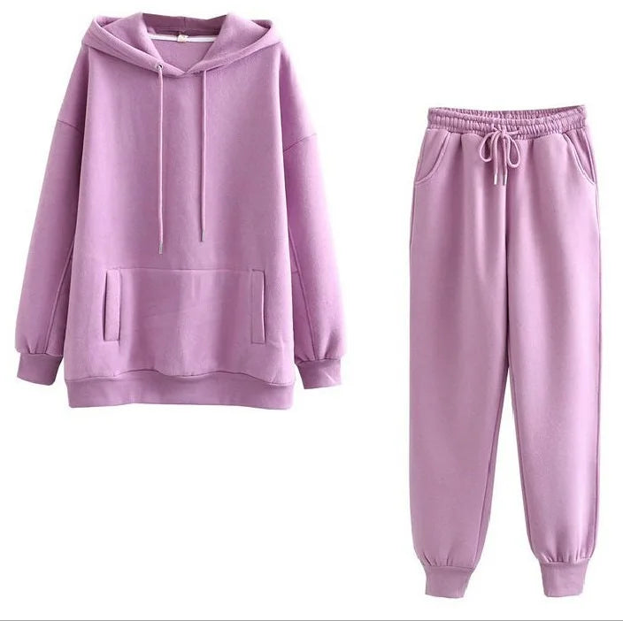 Maxy Oversized Tracksuit Women Suit Fleece Hoodies Casual Sports Set Sweatshirts Pullover Jogging Sweatpants Korean Fashion