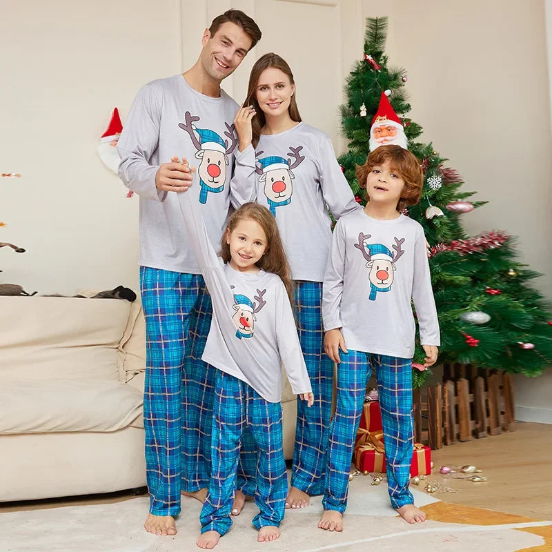 Maxy Xmas Gift for Family Cute Deer Plaid Pajamas Set Christmas Matching Outfits Women Men Boys Girls Clothing Sets Baby Dog Romper