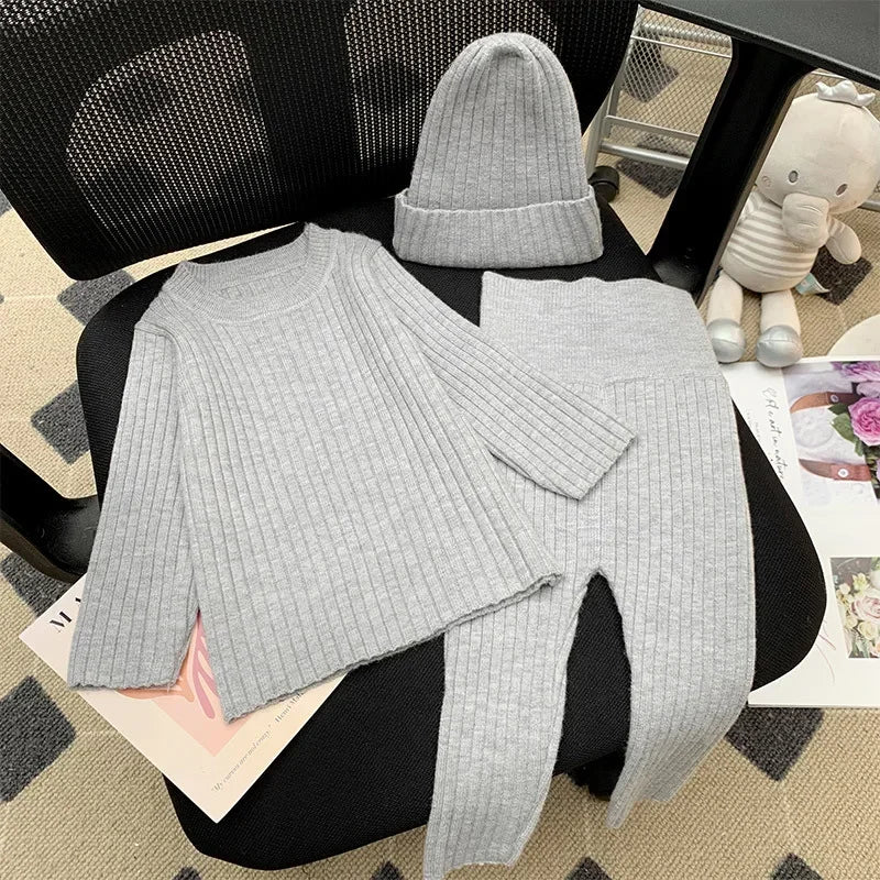 Maxy Newborn Baby Girl Boy knitted Clothes Set Sweater+Pants+Hat 3Pcs Infant Toddler Loungewear Suit Autumn Winter Baby Clothes 0-2Y