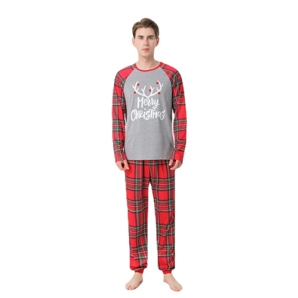 Family Matching Sleepwear, Cotton Deer Printed Pajamas for Adults and Kids,Homewear Sets for Halloween & Christmas