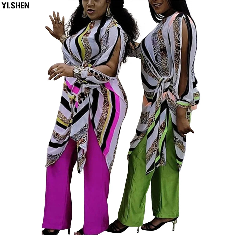 Maxy Two Piece Set Women Tracksuit Fall Clothes African Dresses for Women Party Irregular Tops Pants Suits Outfits Plus Size
