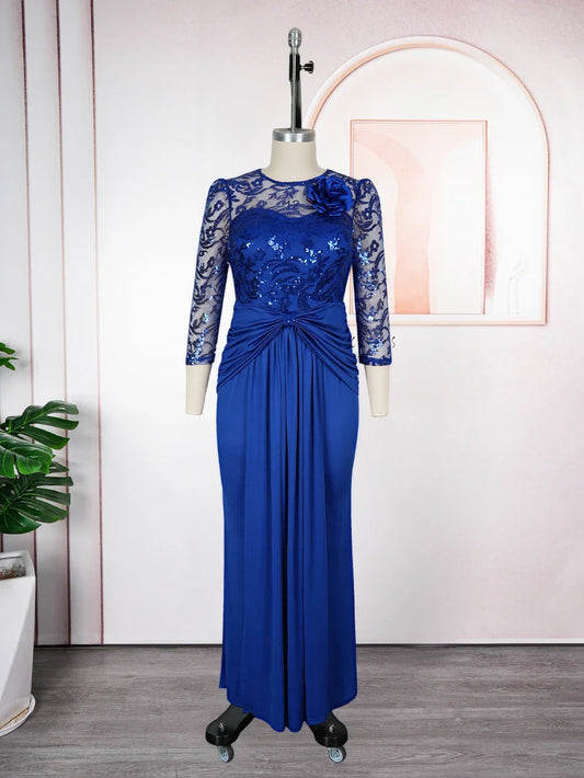 Maxy Plus Size African Party Dresses for Women Dashiki Sequin Sexy Bodycon Long Dress Elegant Outfits Muslim Wedding Evening Gowns