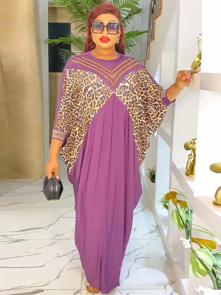 Maxy Dashiki Leopard Print Dresses African Turkey Women Loose Boubou Dubai Muslim Abayas 2024 Summer Dress Party Evening Gown Robes