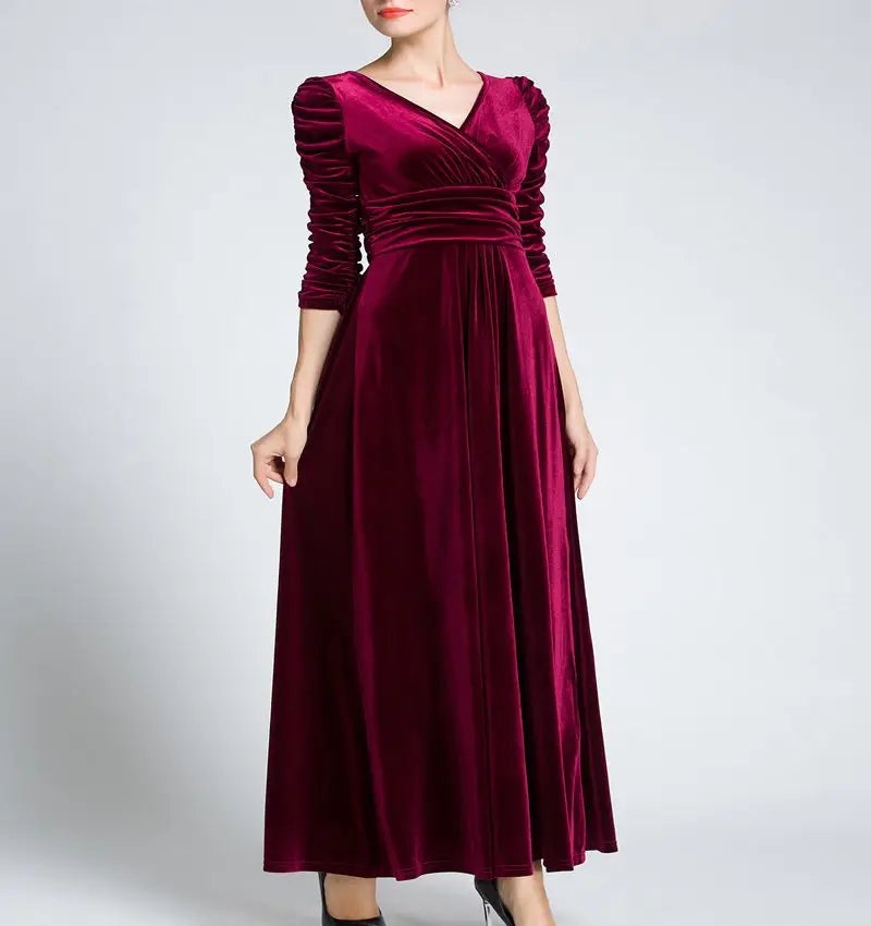 Maxy Women Clothing Plus Size Long Dress Velvet Autumn V-Neck  Evening Bridesmaid Party Prom Abayas Muslim kaftan African Maxy Dress