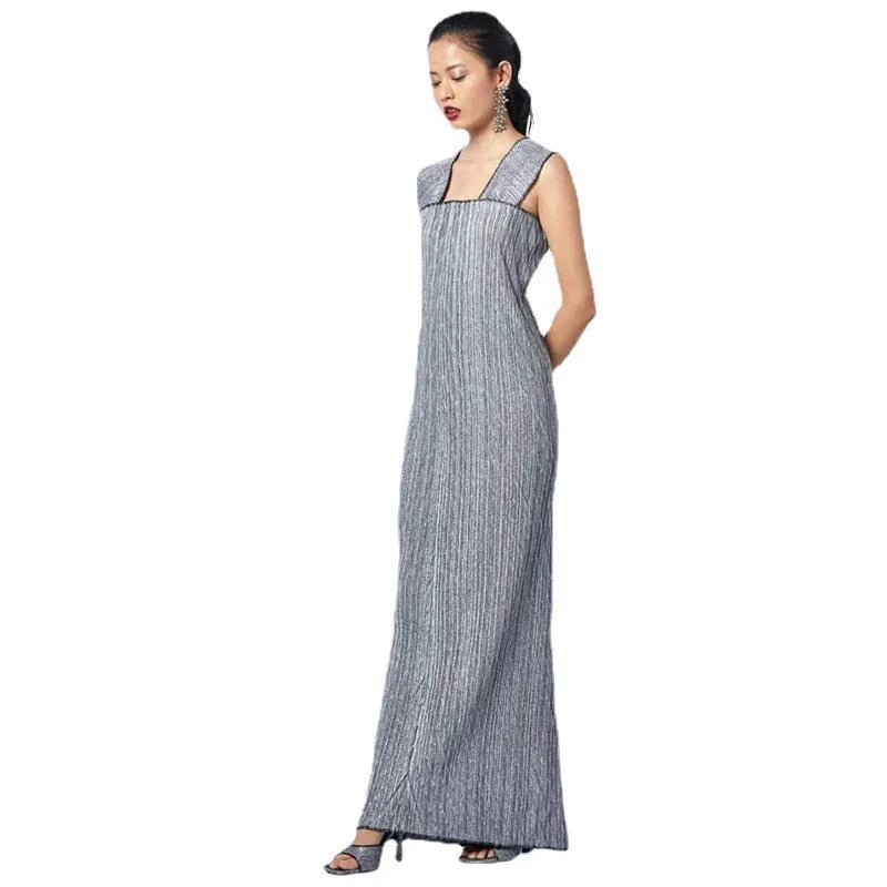 Amay Women's yellow Maxy lace-up cloak + sleeveless dress Pleated Fashion plus-size elegant evening dresses