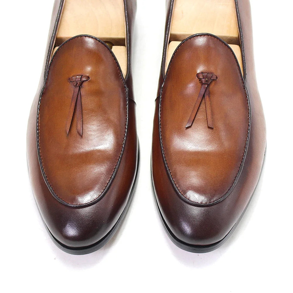 Amay Classic Italian Style Mens Tassel Loafers Genuine Calf Leather Dress Shoes Men Original Casual Business Wedding Formal Shoes