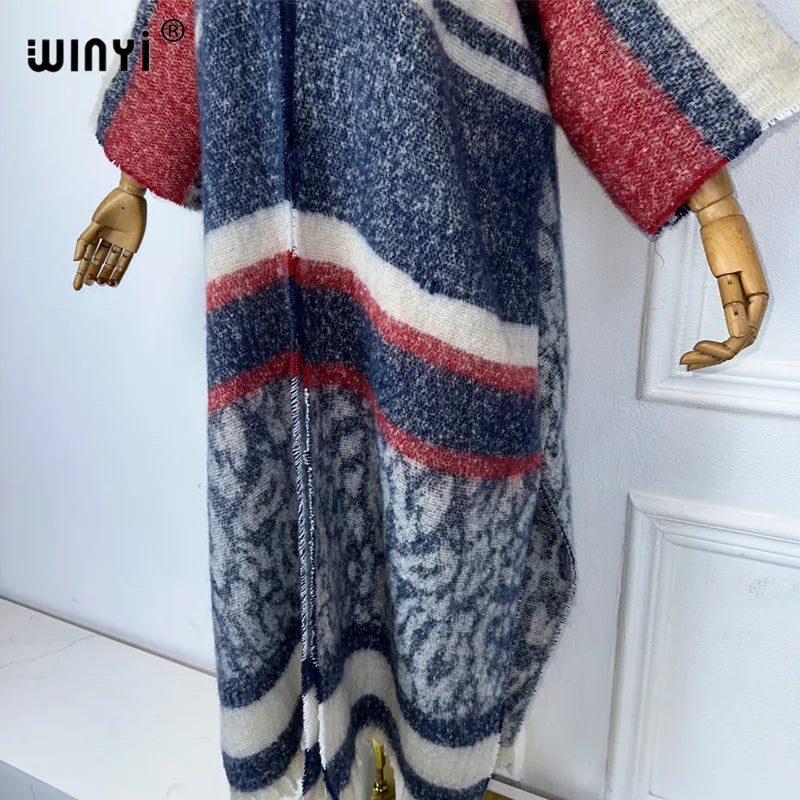 Maxy WINYI Winter African cardigan leopard print abaya outfits for women Fringed coat Open Front Kimono long down party maxi dress
