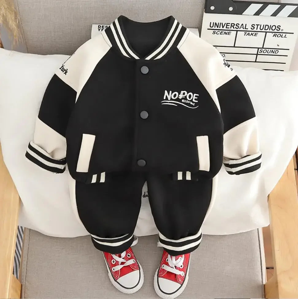 Maxy Autumn Winter Baby Clothes Toddler Sets Cartoon Velvet Baseball Uniforms Jackets And Pants Outfit Kids Infant Clothing