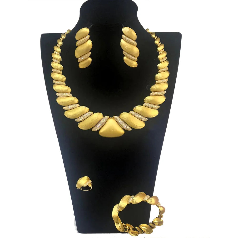 Amay New Trendy Triangle 4Pcs African Jewelry Set for Women Wedding Luxury Indian Dubai Cubic Zirconia Bridal Necklace Earring