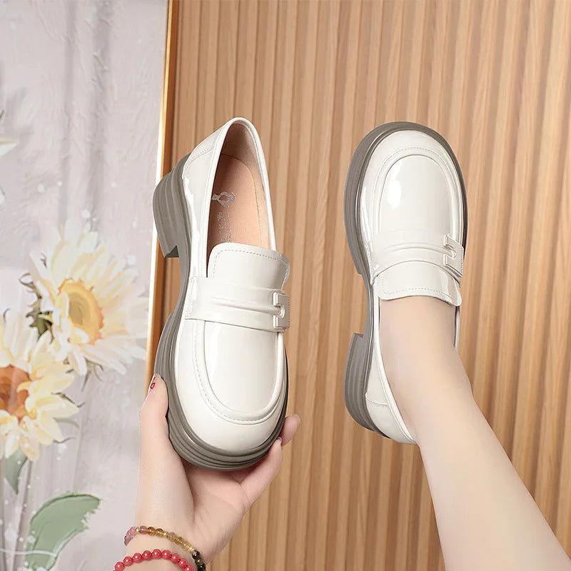 Maxy Chunky Loafers Shoes Spring Women Japanese Style Slip On Black Single Pumps Shoes Women Fashion Girls Thick Sole Heel