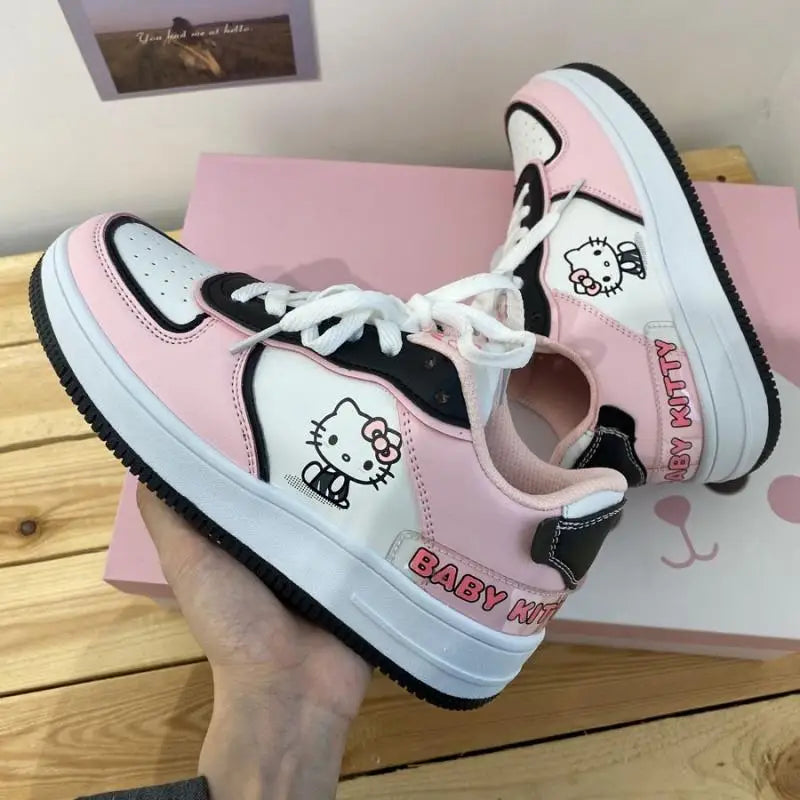 Maxy Cute Hello Kitty Women Sports Shoes Sanrios Leather Board Shoes Anime Kt Printing Sneakers Cartoon Fashion Kawaii Casual Shoes
