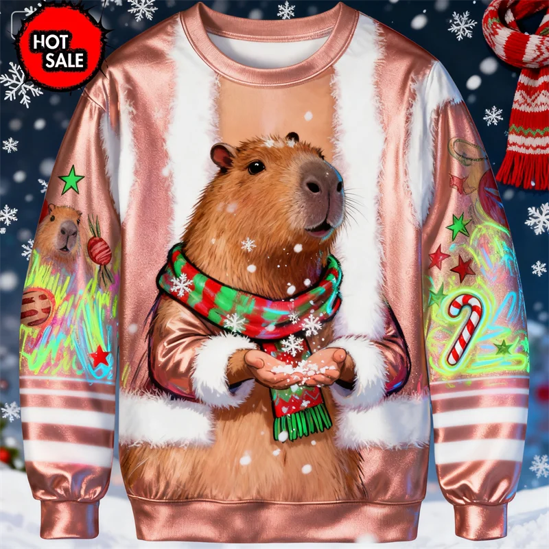 Maxy New 3D Printing Gingerbread Man Happy New Year Round Neck Hoodie Pullover Fashion Ugly Christmas Sweater Sweatshirt Men Tops