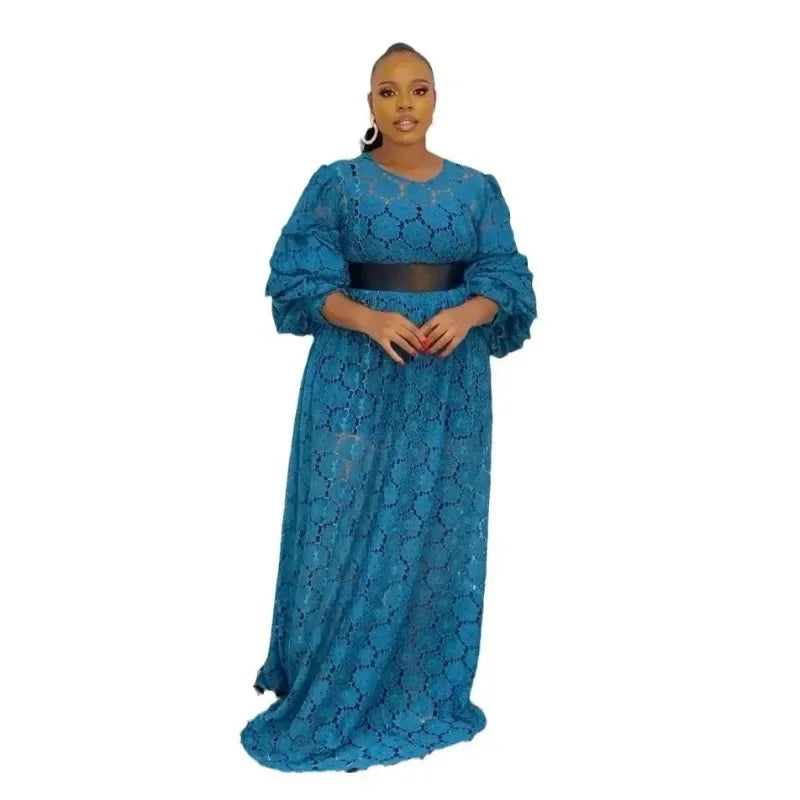 Maxy Plus Size African Dresses for Women Summer Autumn African Long Sleeve Lace Party Evening Long Dress Gowns Outfits