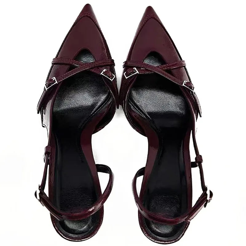 Bebs New Brand Summer Pointed Toe Women Sandals Concise Slingback Party Dress Mules Shoes Sexy High Heels Banquet Striptease Sandals