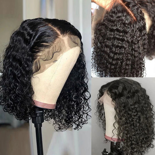 Maxy Glueless 13X4 Short Bob Wig Kinky Curly Lace Frontal Pre-Plucked Cheap Remy 100% Human Hair Wig 8-16Inches Wear To Go Curl