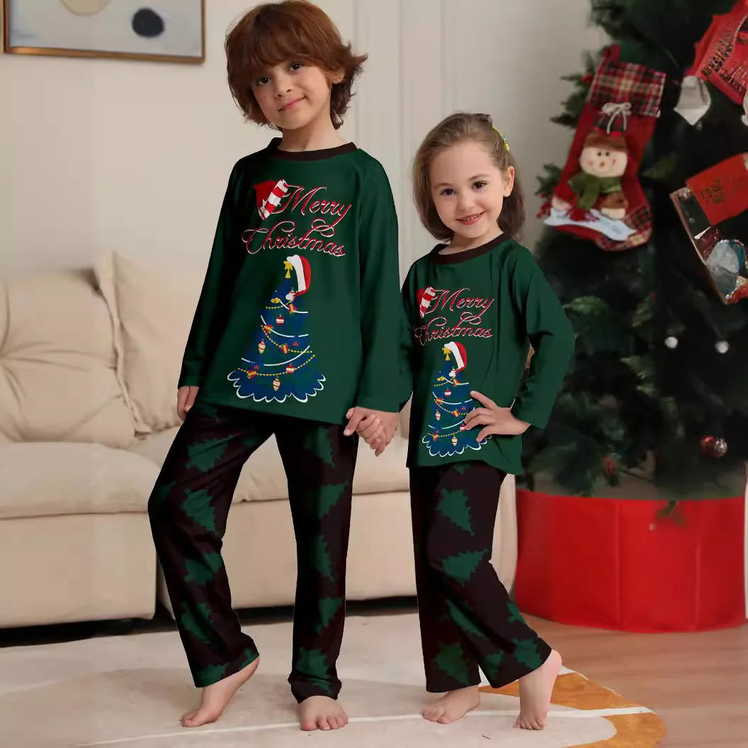 Max Christmas family set Christmas tree long-sleeved pajamas family outfit Mom and Dad Kids and dogs matching Christmas home clothes