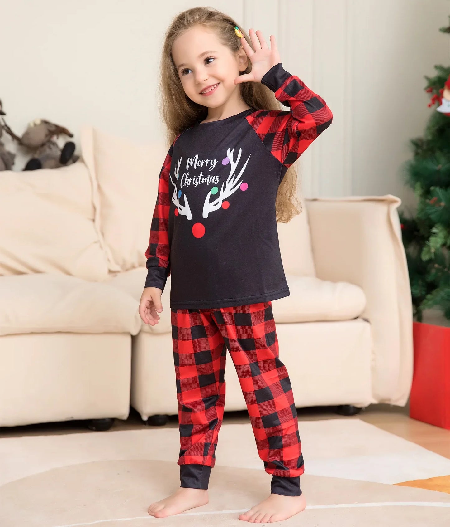 Merry Christmas Print Plaid Family Pajamas Set Soft Cute 2 Pcs Sleepwear Adults Kids Clothing Sets Baby&Dog Romper Pjs Xmas