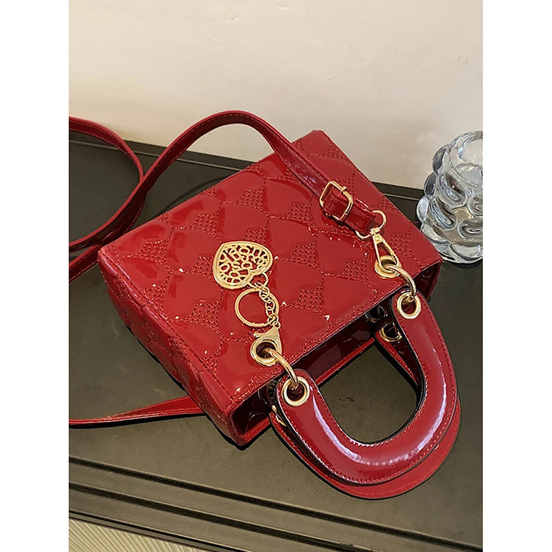 Maxy Red Love Patent Leather Bright Surface Handbag High-end Design Sense Wedding Bag Women's New Fashion All-matching Crossbody Bag