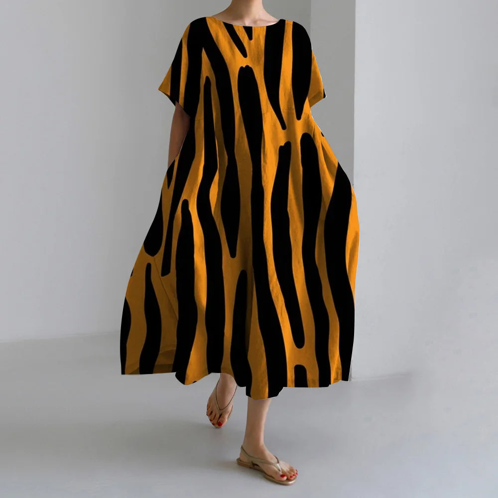 Maxy Summer New Bohemian Casual Dresses Vintage Women's Cotton Printed Dresses Womens Floral Long Dresses Round Neck Pullover Dresses