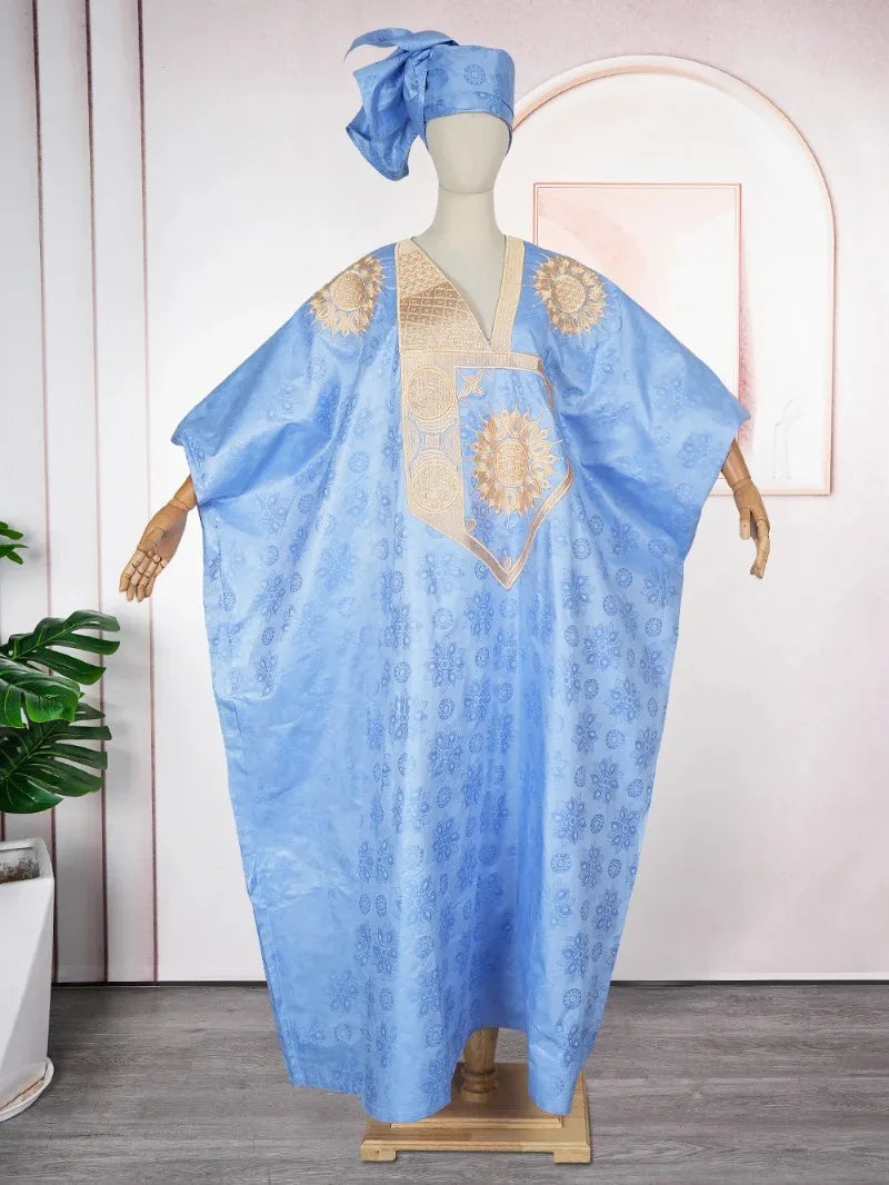 Maxy Traditional Bazin Dresses for Women Plus Size Muslim Wedding Party Evening Gown Dashiki Embroidery Robe Africa Clothing