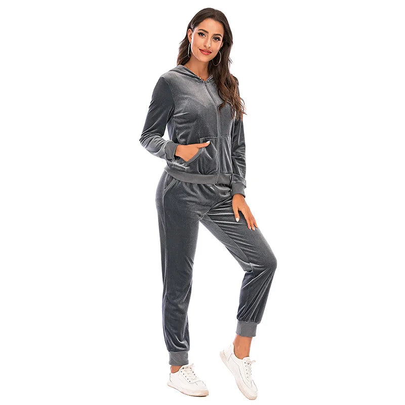 Maxy Autumn Two Pieces Tracksuit Women Velvet Oversize Sweatshirts Jogging Femme Suits Female Tops Pants Sets
