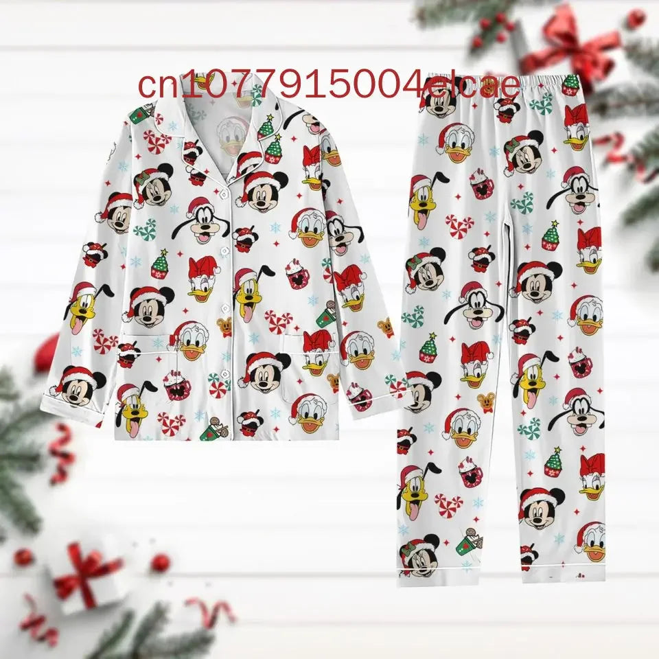 Max New Christmas Mickey Mouse Pajama Set 3D Printed Disney Casual Men's and Women's Long Sleeved Shirt Pajama Set