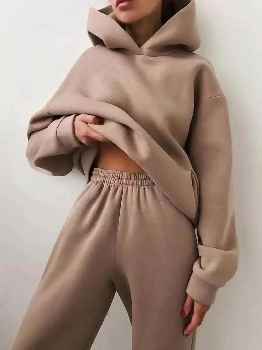 Winter Two Piece Sets Women Tracksuit Oversized Suit 2024 Autumn Trouser Suits Female Sweatshirt Solid Sports Hoodie Sportswear