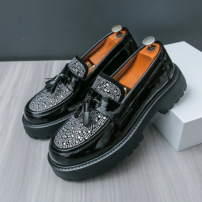 Visco Four Seasons Men Business Loafers Black PU Men Casual Comfortable Height-increasing Fashion Shoes Travel Shoe Men Sizes 38-46