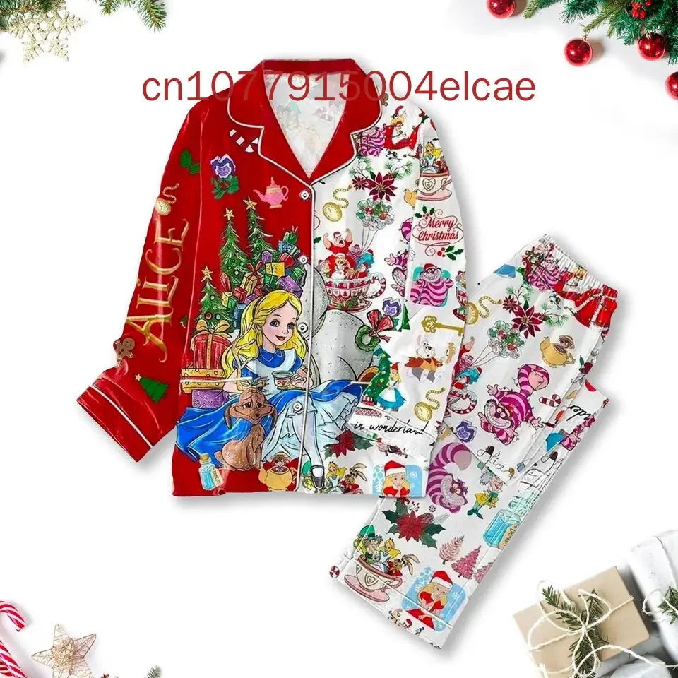 Max New Christmas Mickey Mouse Pajama Set 3D Printed Disney Casual Men's and Women's Long Sleeved Shirt Pajama Set