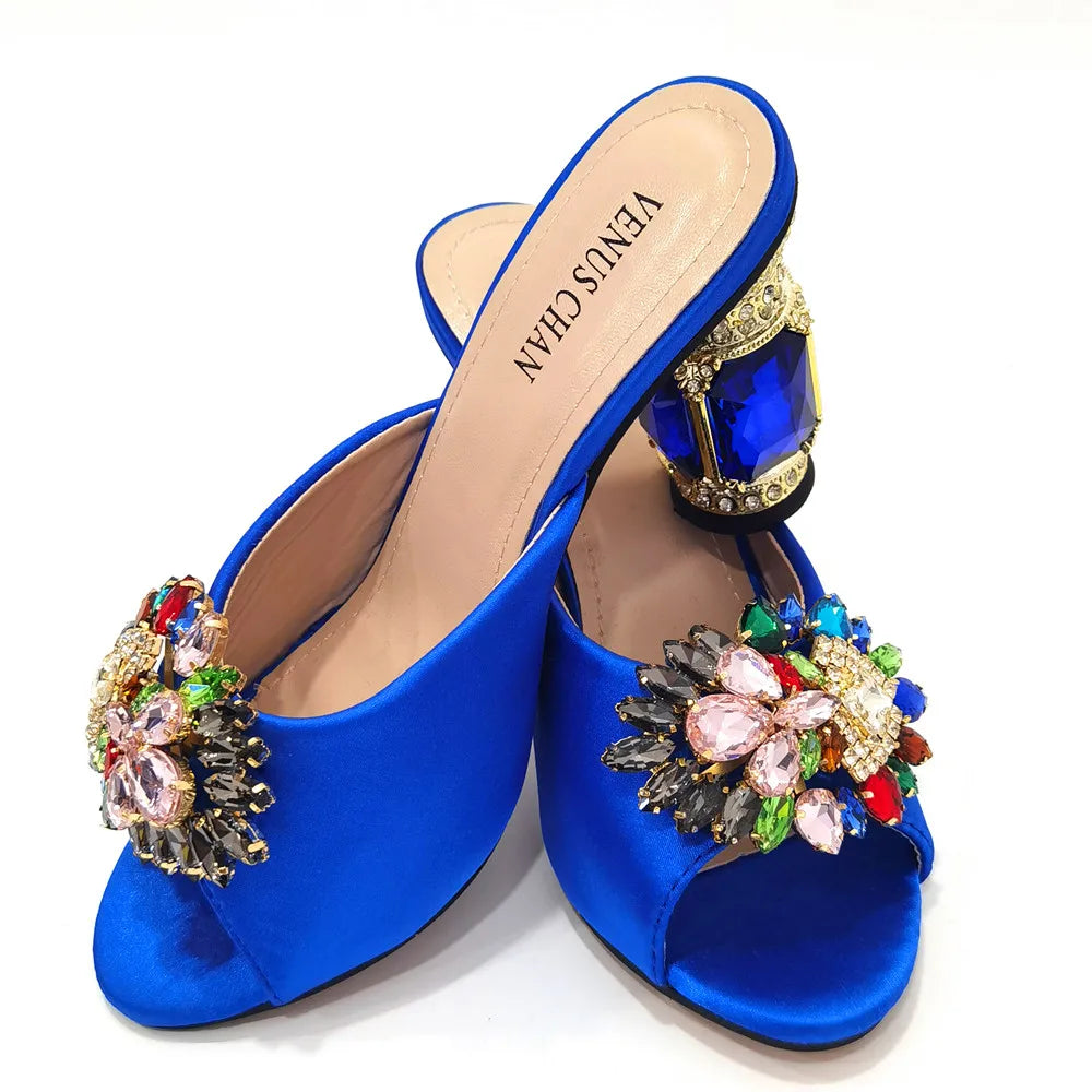 Maxy Latest Green Color Pumps Shoe Summer High Heels Italy Women Wedding Shoes Rhinestone Elegant Women Summer Slipper Shoes