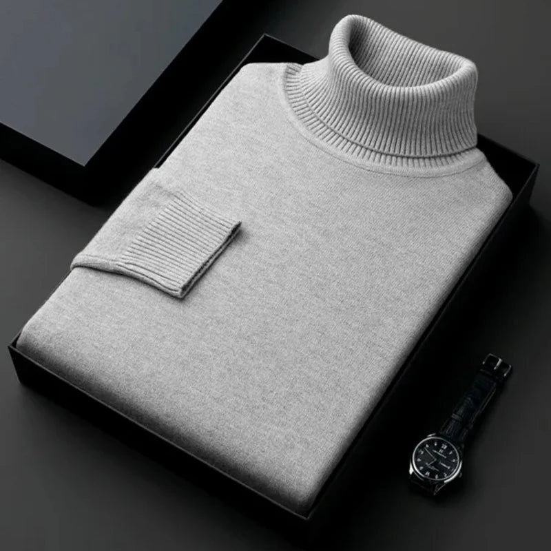 Visco Sweatwear Men's Anti-Pilling High Quality Knitted Turtleneck Sweater Slim Fit Long Sleeve Pullover Solid Color Trend Men Clothing