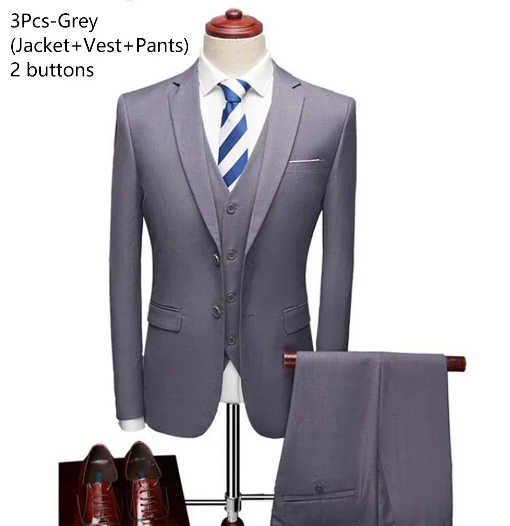 Visco Men Suits For Business Wedding Blazers 2 Pieces 3 Sets Elegant Full Vest Pants Coats Formal Jackets Luxury
