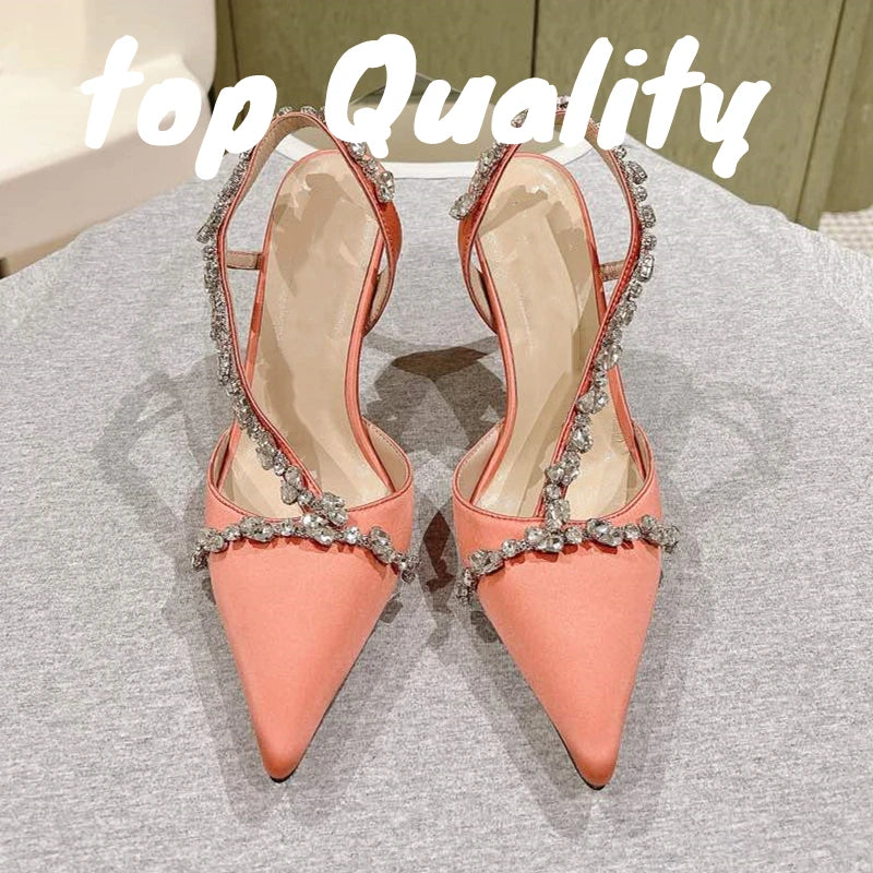 Visco Woman High-heeled Shoes Women Thin High Heels Sandals Rhinestone Chain Decor Fashion Sandalias Summer Party Dress Shoes