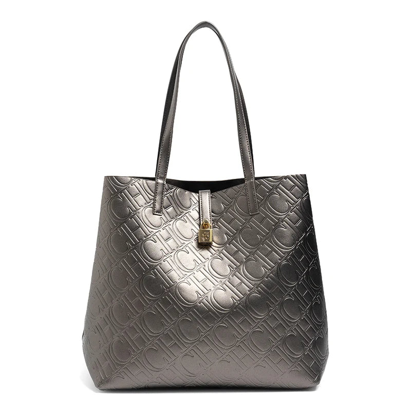 Maxy CH Premium Feeling Pure Color Letter Embossed Design Handbag Ladies Shoulder Bag Classic Fashion Ladies Crossbody Large Capacit