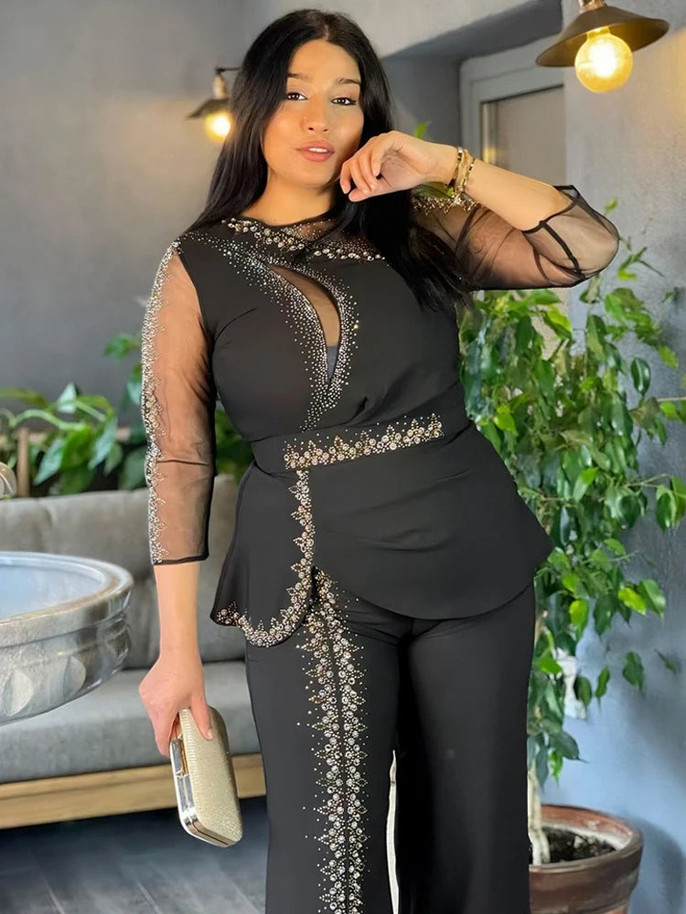 Maxy Clothing for Women Tops and Pants Two Piece Set Dashiki Outfits Party Evening Gown Dubai Turkey