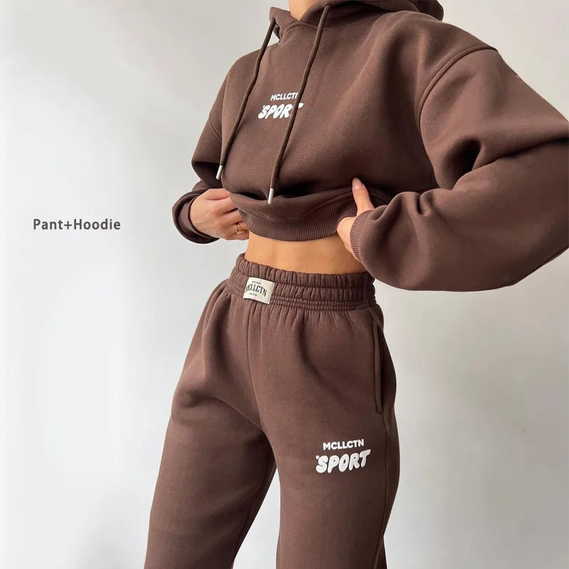 Maxy Winter New Two Piece set Fleece Hoodie Pant Set y2k Sweatshirt Trouser Sportswear Set Workout Suits For Women Casual Hoodie Sets