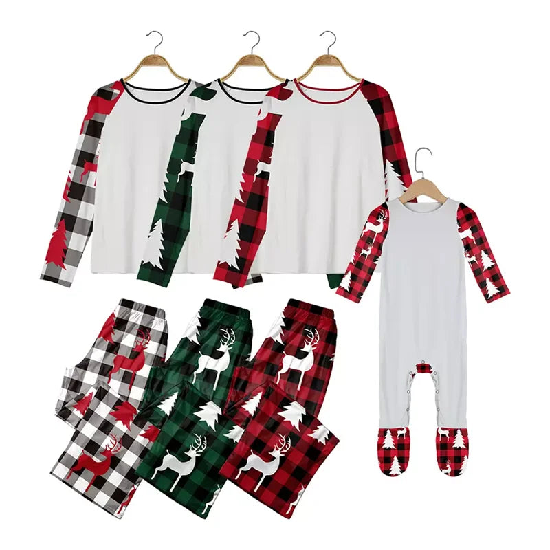 Max Blank Polyester Christmas Family Plaid Long Sleeve Clothes Sleepwear Matching Outfits Pajamas Set for Customized