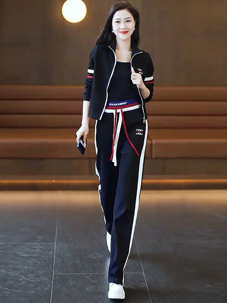 Maxy Fashion casual straight leg pants sportswear women's set autumn new age reducing running suit two-piece set