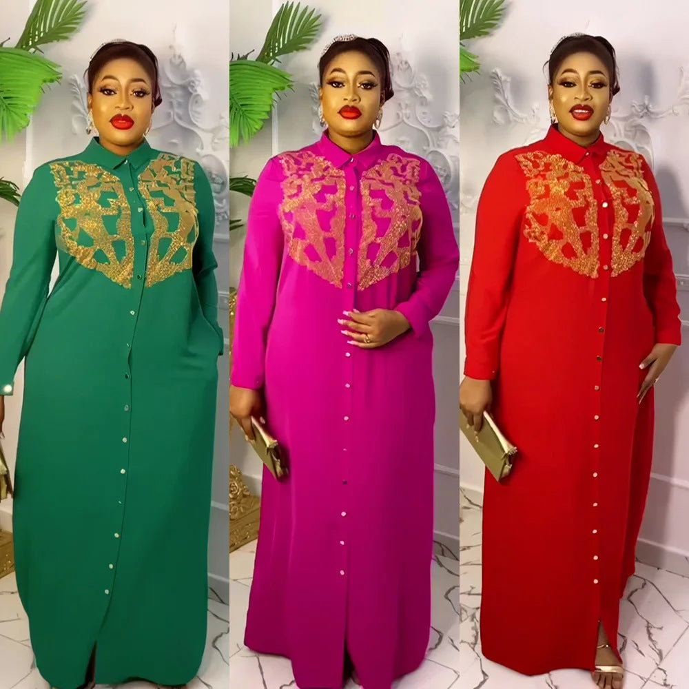 Maxy Elegant Women Diamonds Dashiki Ankara Boubou Abaya Long Maxy Dresses Turkey Dubai Kaftan Evening Party Gowns Shirts