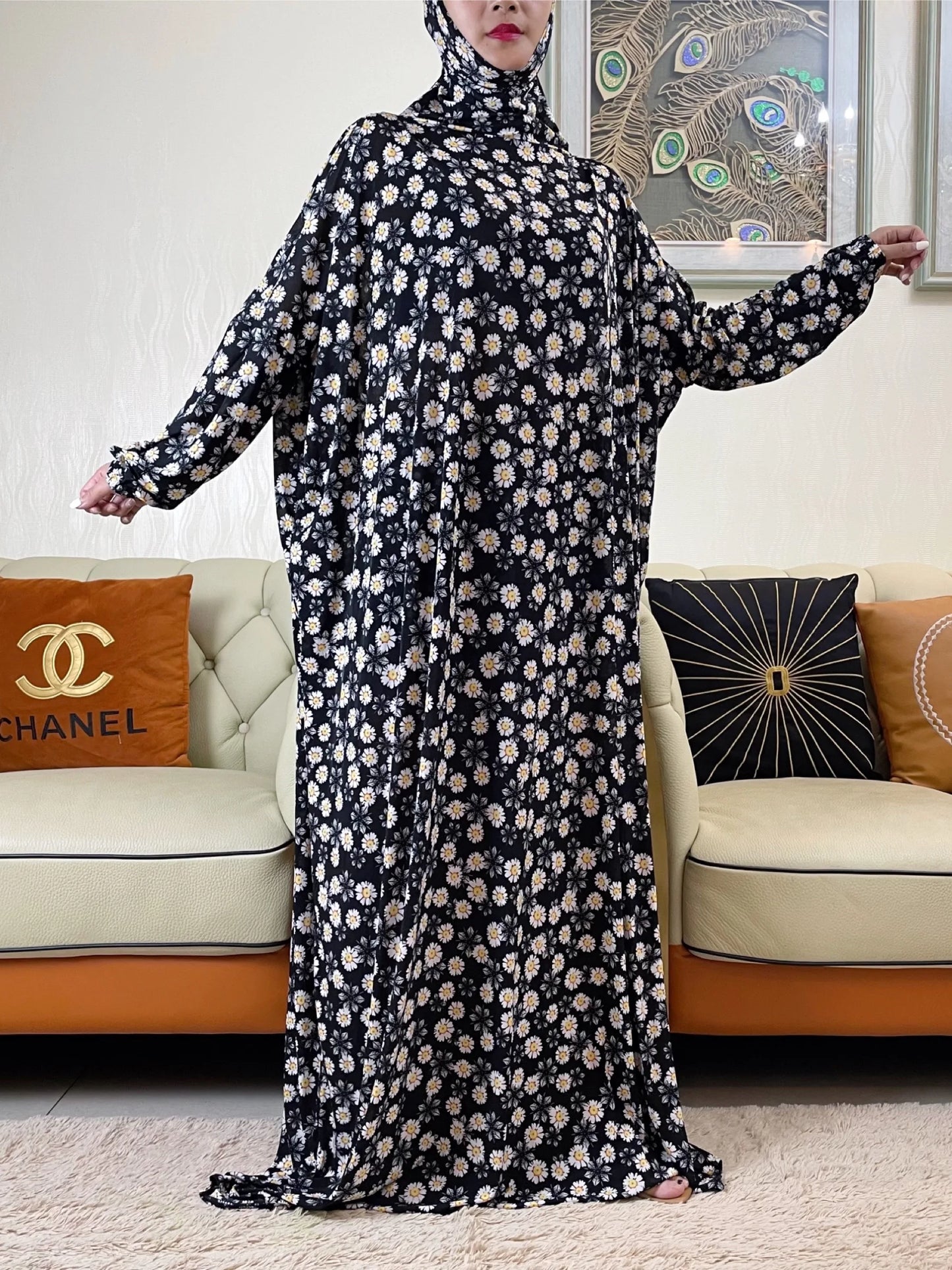 Maxy Muslim Women Hooded Abaya Turkey-African Prayer Garment Kaftan Dress With Hijab Floral Prints Dubai Saudi Robe Ramadan