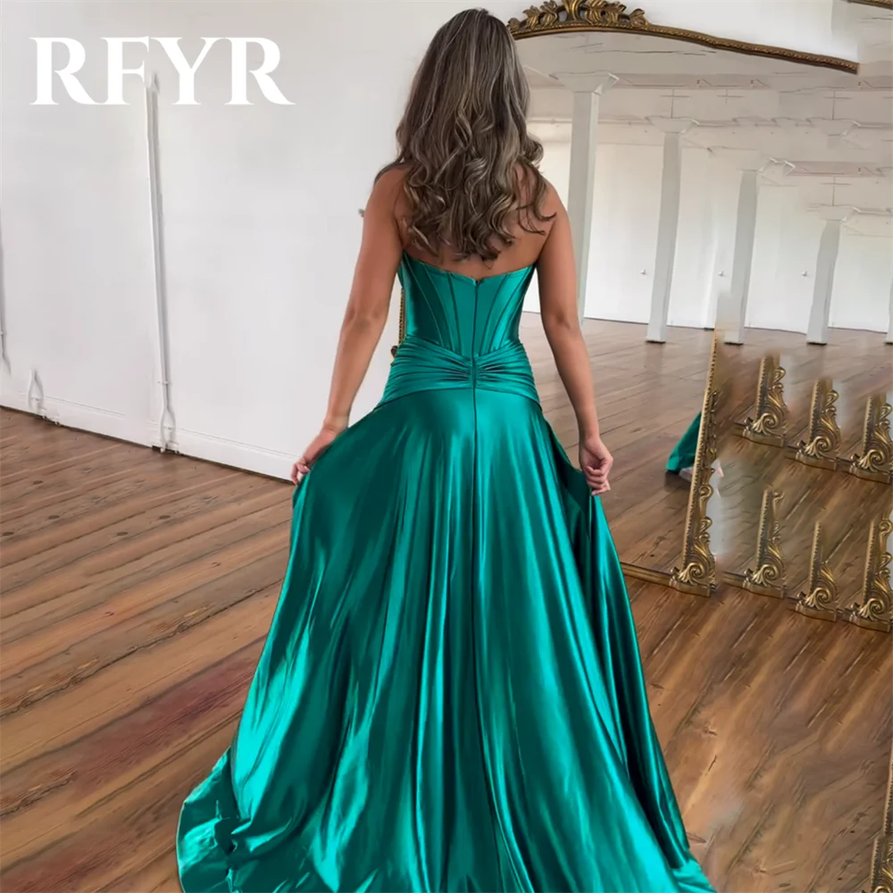 Maxy RFYR Green Elegant Beach Women Evening Dress Simple Sleeveless with Pleats Satin Scoop Split Prom Formal Gowns Dress Customized