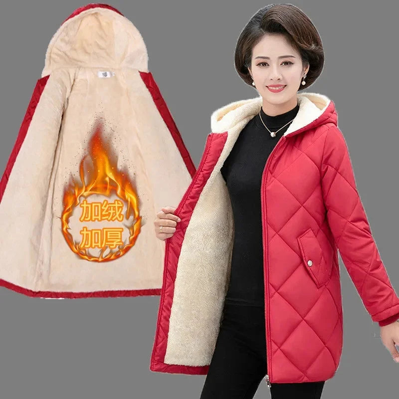 Middle-Aged And Elderly Mothers Winter New Plus Velvet Cotton-Padded Jacket Coat Women's 40 Years Old 50 Medium Long Warm Coat