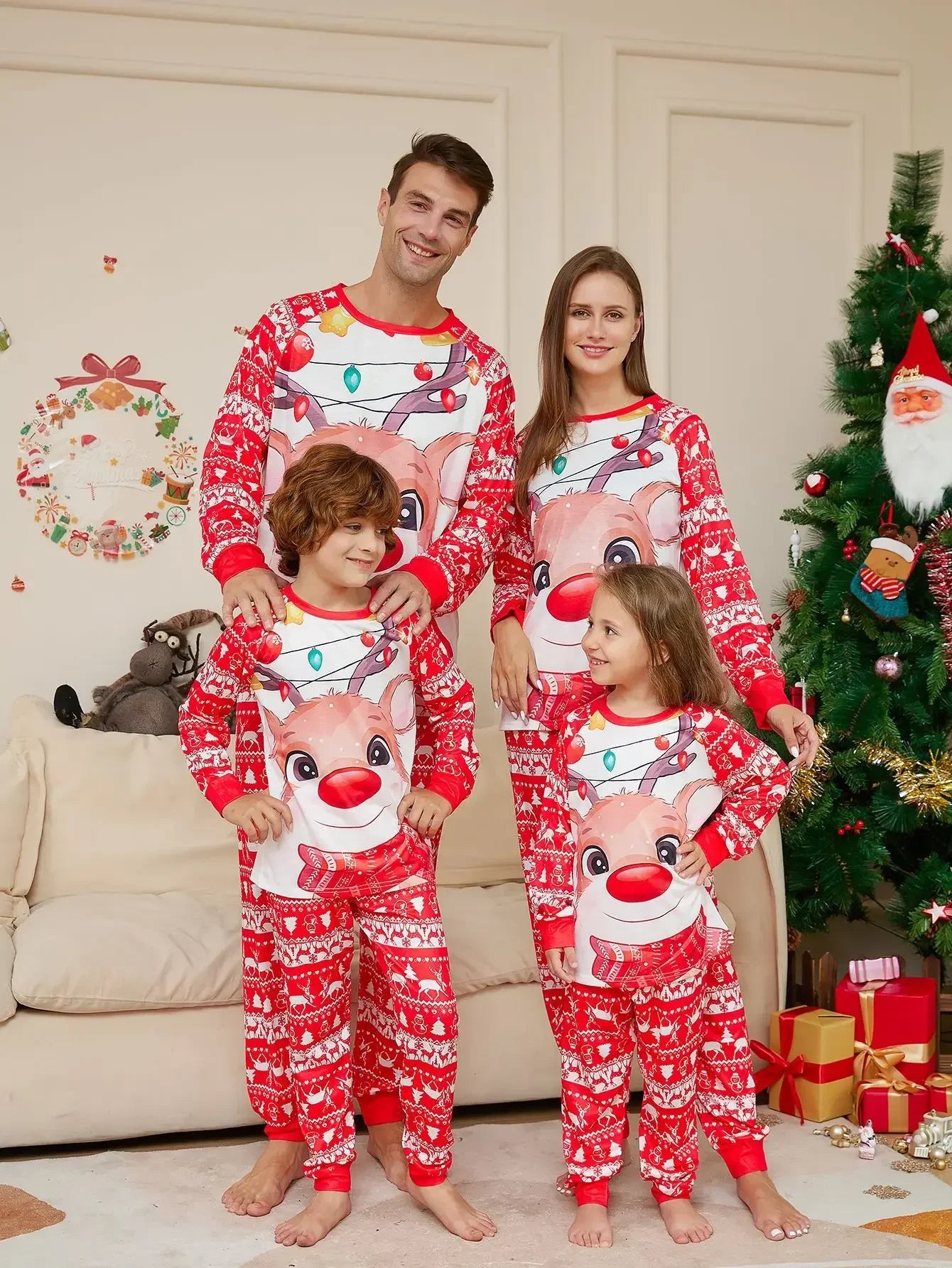 Christmas Family Matching Pajamas Adult Kid Baby Mommy and Me Tops + Pants 2PCS Xmas Sleepwear Pyjamas Dog Clothes