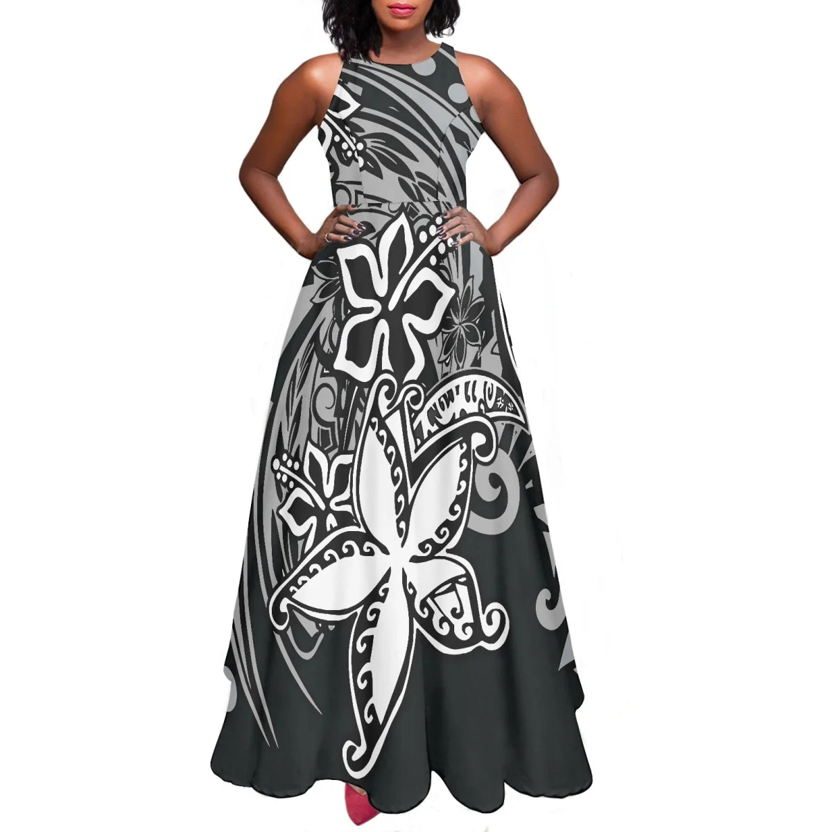 Maxy Women Dresses Fashion Polynesian Plumeria Design Sleeveless Sexy Party Dresses Female Elegant Sundress