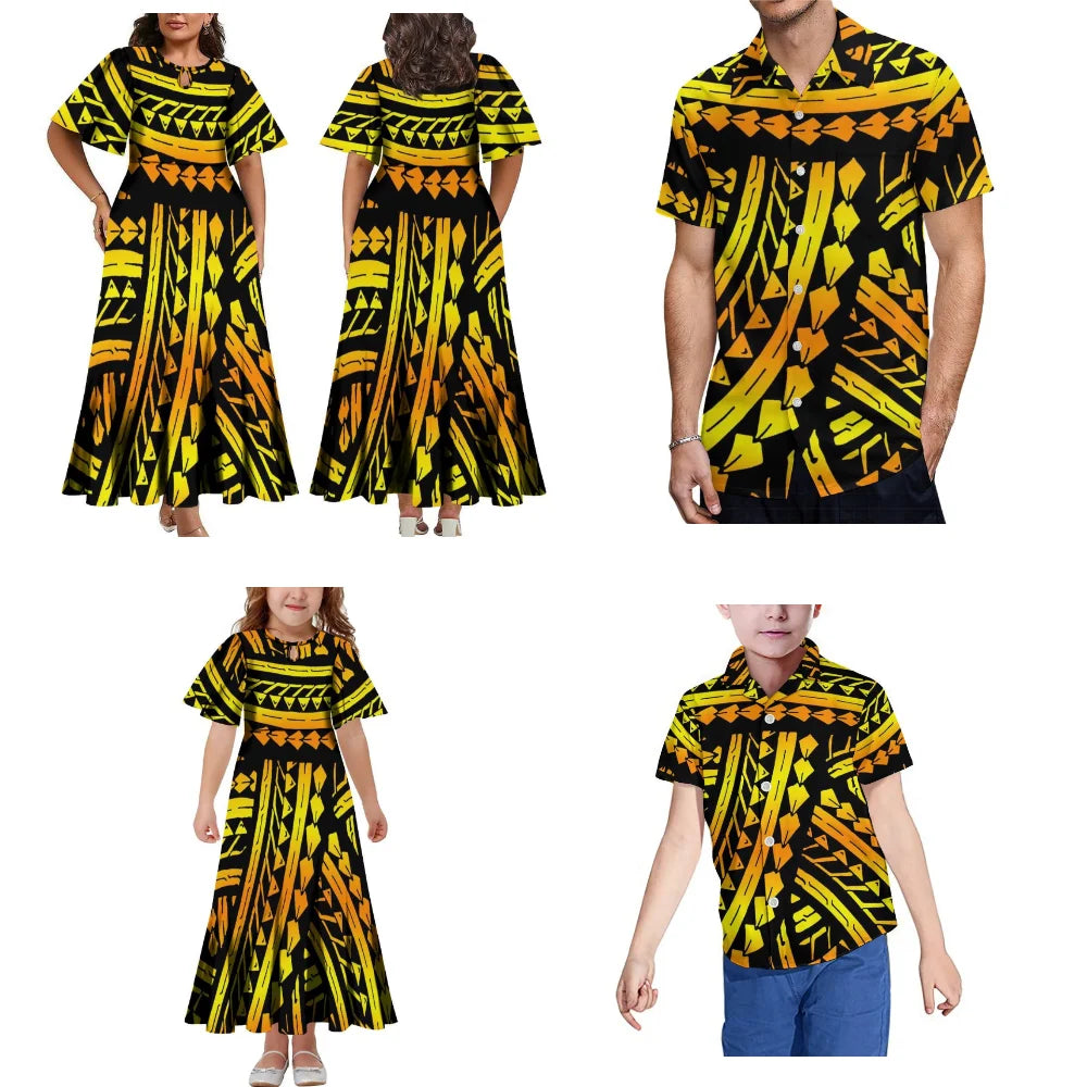 Samoa Club Custom Women'S Dress Polynesian Family Party Suit Mother Daughter Father Son Custom Dress Shirt 2024 New Model