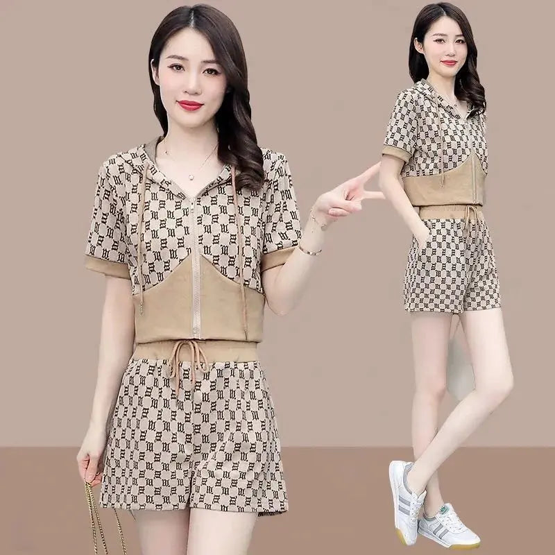 Babs Fashion Suit Women's Summer New Korean Large Casual Short-sleeved Shorts Two-piece Women's Shorts Set Tracksuit Two Piece Set