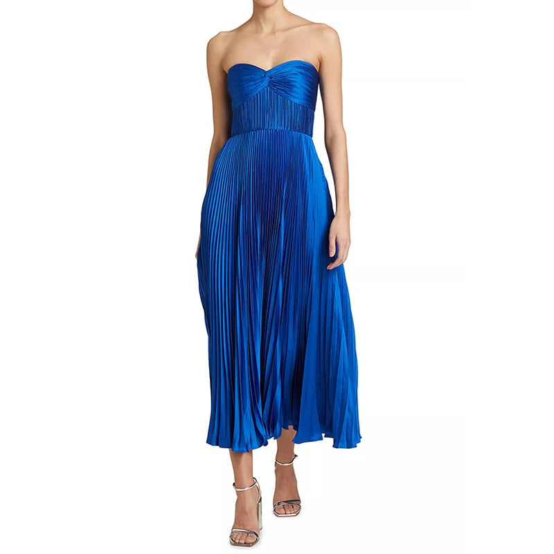 Maxy Summer High Waist Vacation Long Dress Leisure Sleeveless Backless Swing Evening Dress Female Elegant Solid Color Draped Dresses