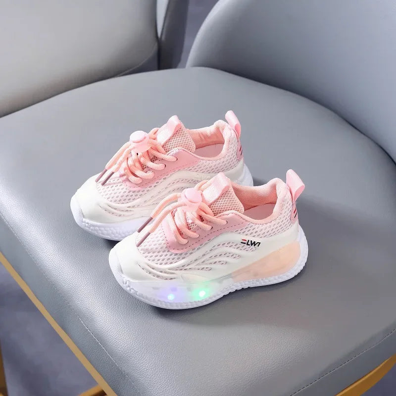 Maxy Girls Sneakers Breathable Tennis Trainers Kids Shoes Luminous Light Running Shoes Baby Boy Toddler Shoe Illuminated Sport Shoes