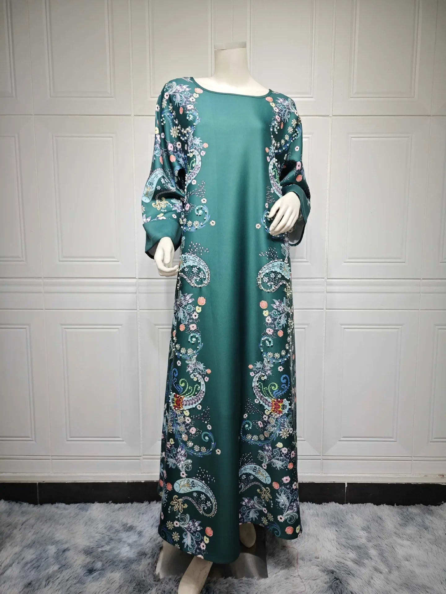 Amay Elegant Arab Saudi Printing Pearls Long Dresses Galabia Muslim Eid Women Abayas Islam Clothing Turkish African Kebaya New