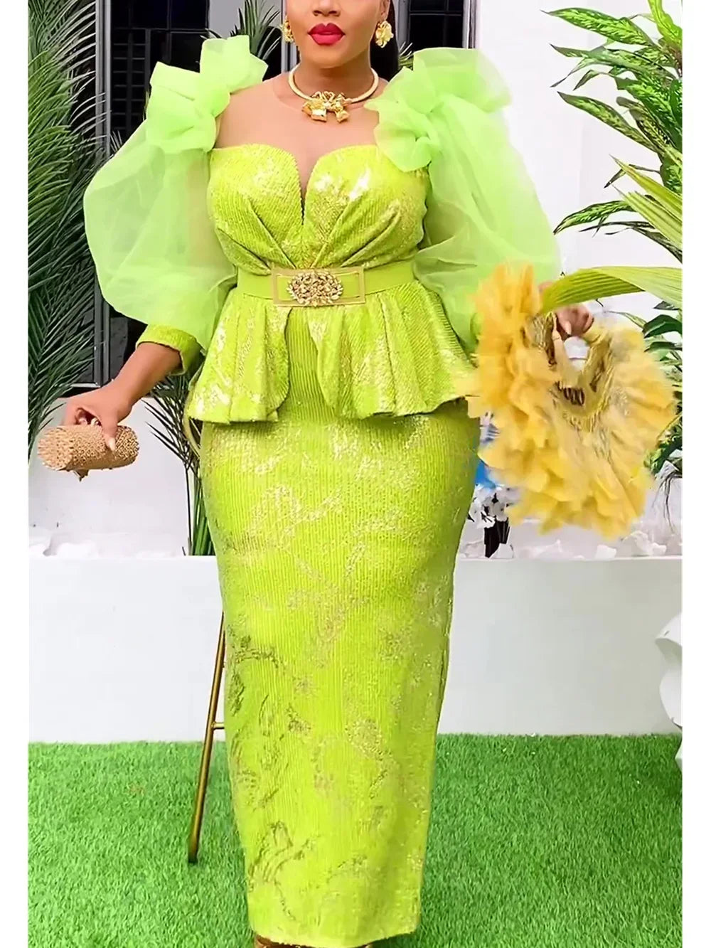 Amay Dresses for Women New Fashion Plus Size Sequin Evening Party Long Dress Dashiki Ankara Outfits Robe African Clothes